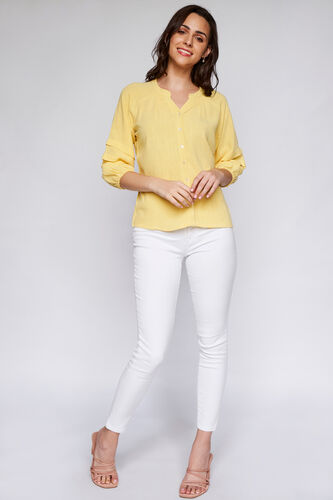 Yellow Solid Blouson Top, Yellow, image 3