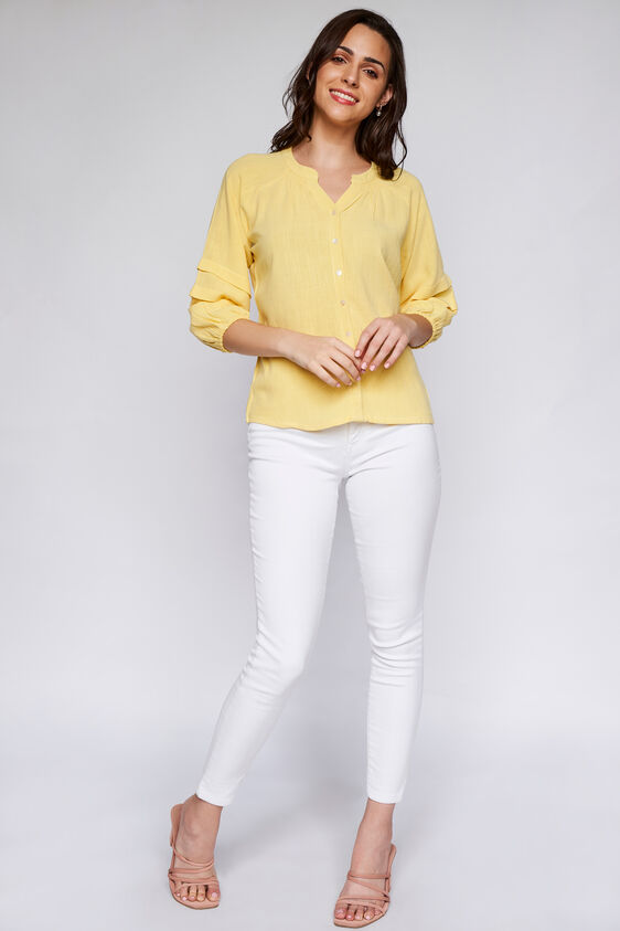 Yellow Solid Blouson Top, Yellow, image 3