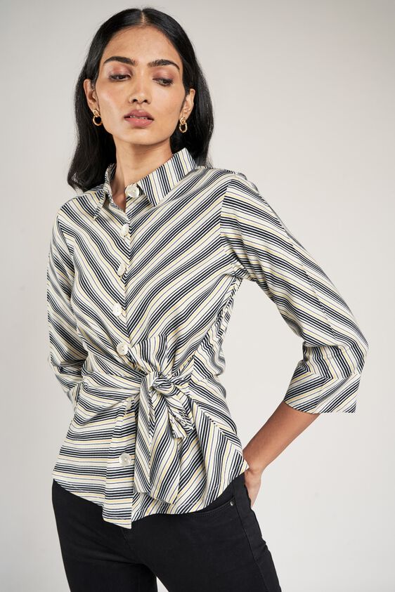 5 - Black and White Striped Printed Fit And Flare Top, image 5