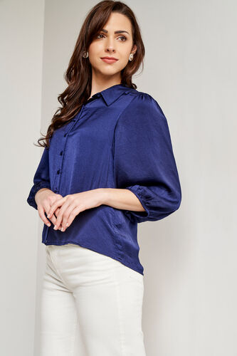 Navy Blue Solid Straight Top, Navy Blue, image 1