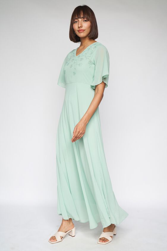 2 - Sage Green Solid Fit and Flare Gown, image 2