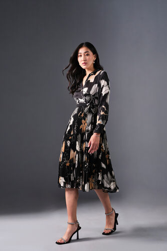 Luxe Printed Dress, Black, image 3