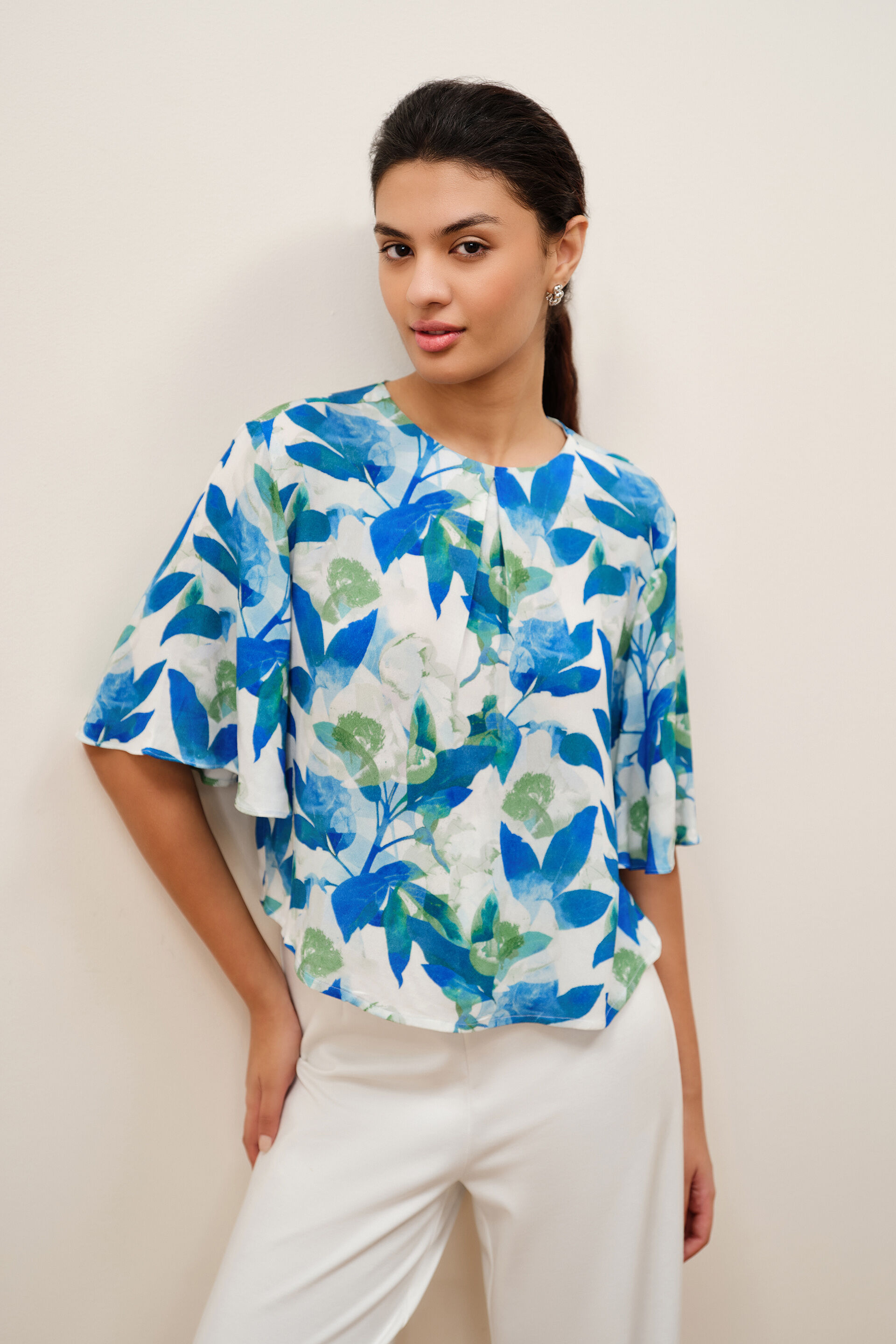 Maris Floral Print Top, Blue, image 2