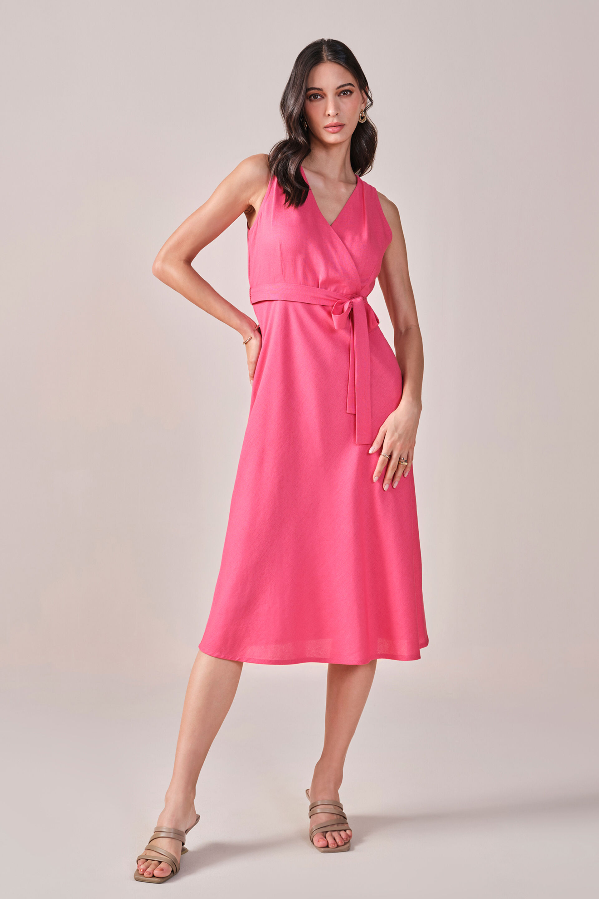 Bougainvillea Viscose Linen Blend Dress, Pink, image 1