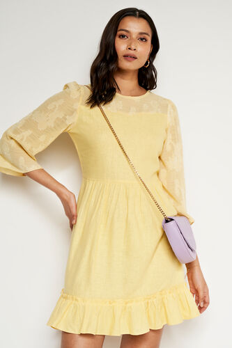 Lemon Solid Flared Dress, Lime Green, image 1