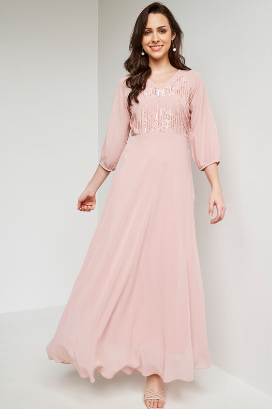 Flesh Solid Flared Gown, Flesh, image 2