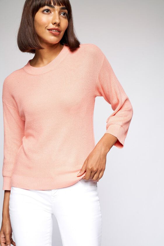 3 - Peach Self Design Sweater Top, image 3