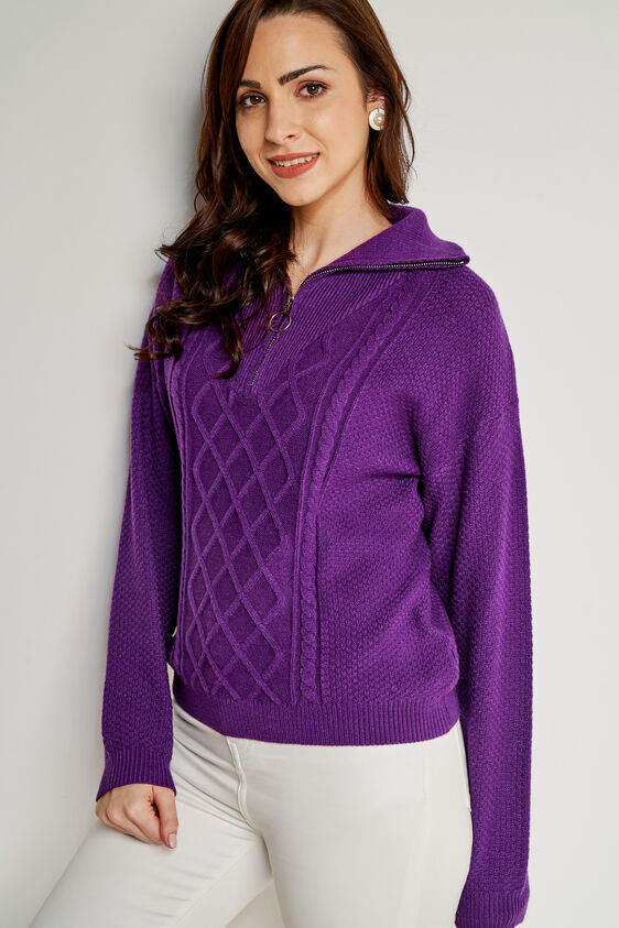 Purple Self Design Straight Top, Purple, image 3