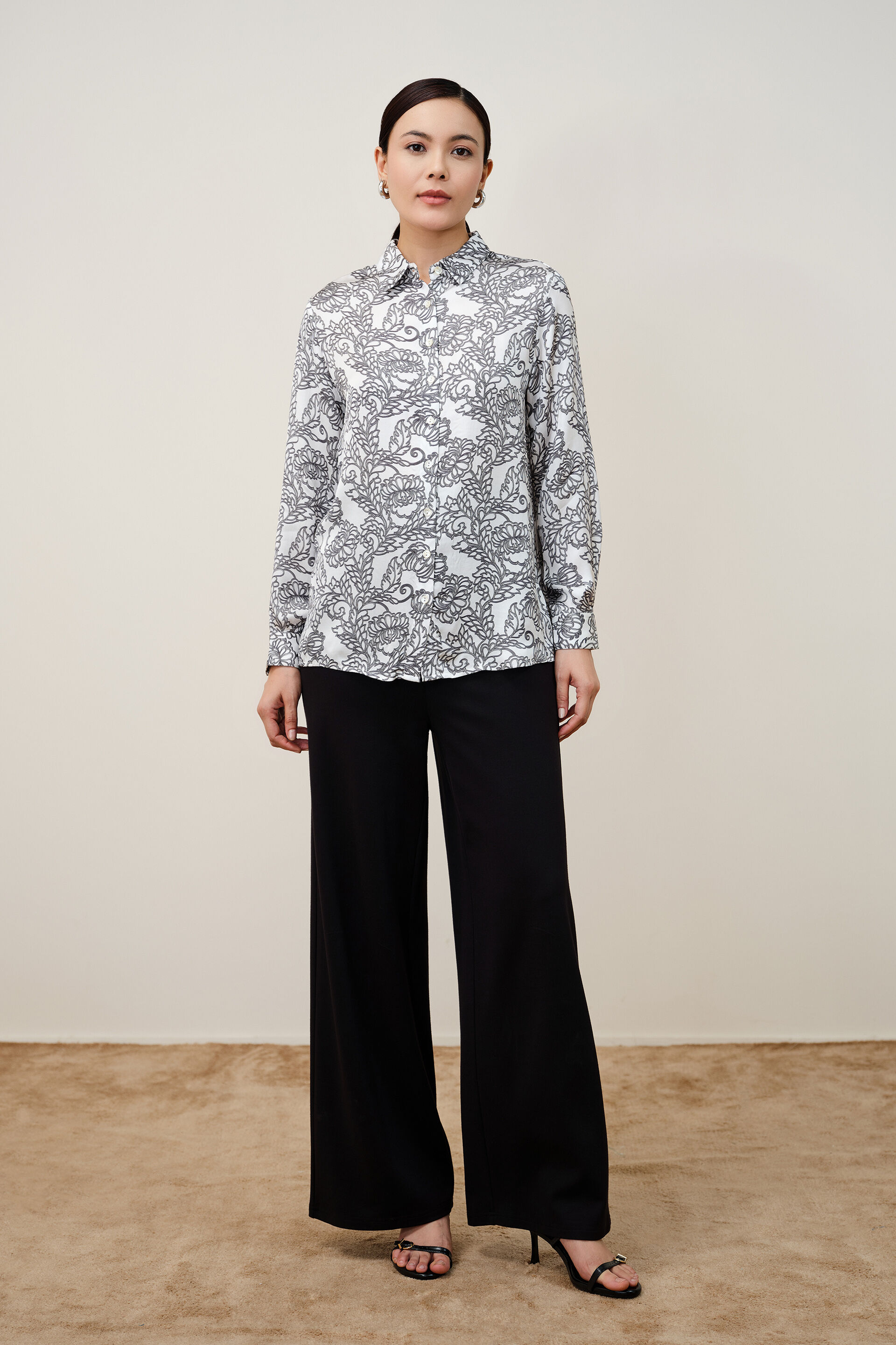 Monochrome Modal Satin Shirt, White, image 3