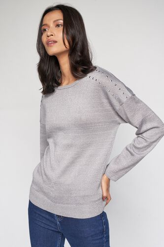 4 - Grey Self Design Sweater Top, image 4