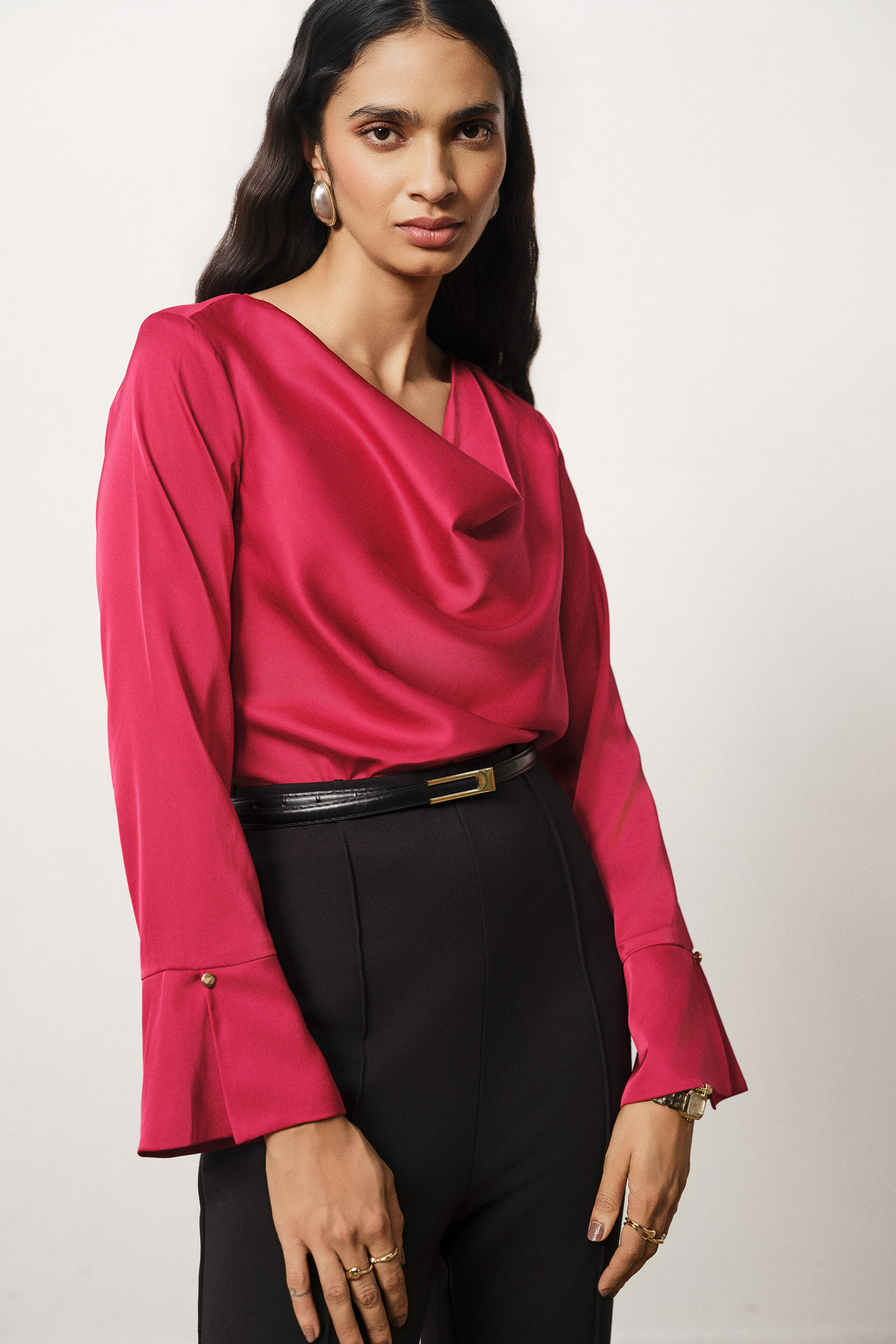 Cowl Satin Top in Red, Red, image 5