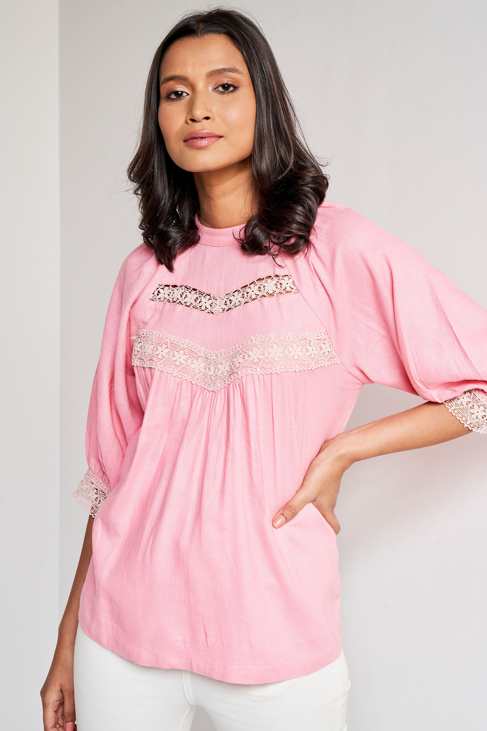 Pink Solid Straight Top, Pink, image 1