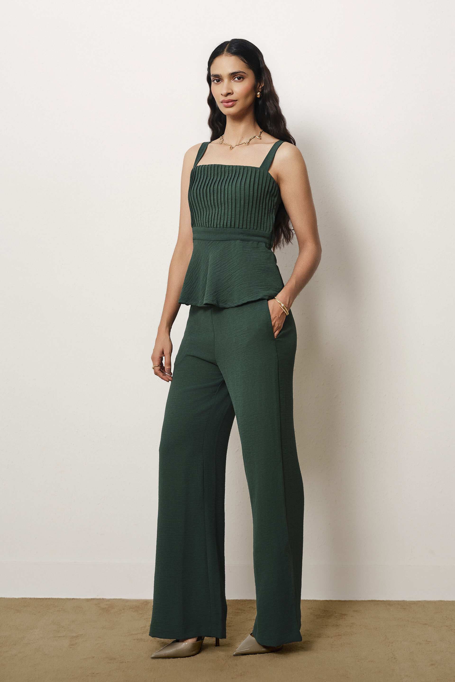 Solid Peplum Co-ord in Green, Green, image 3
