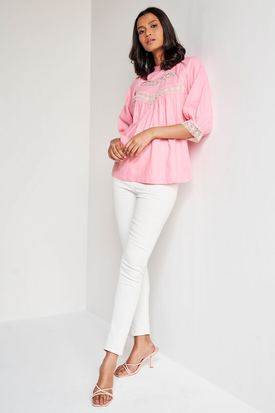 Pink Solid Straight Top, Pink, image 3