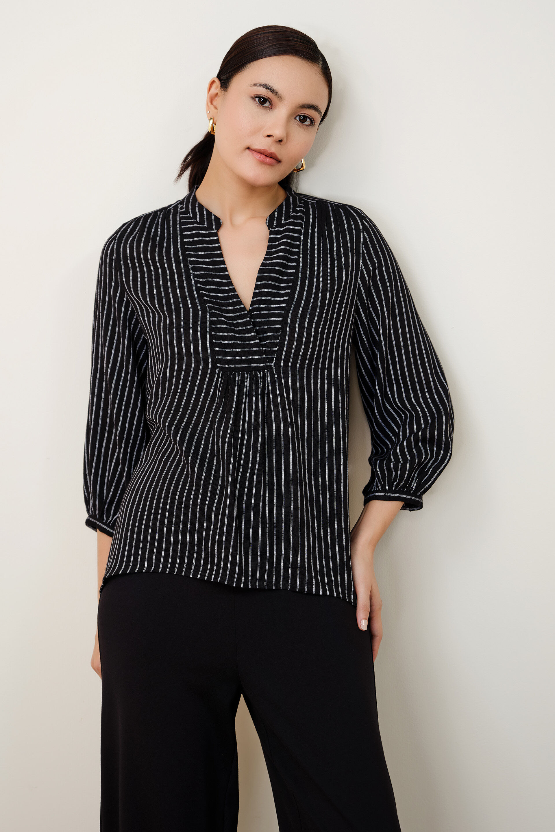 S&eacute;la Striped Black Top, Black, image 1