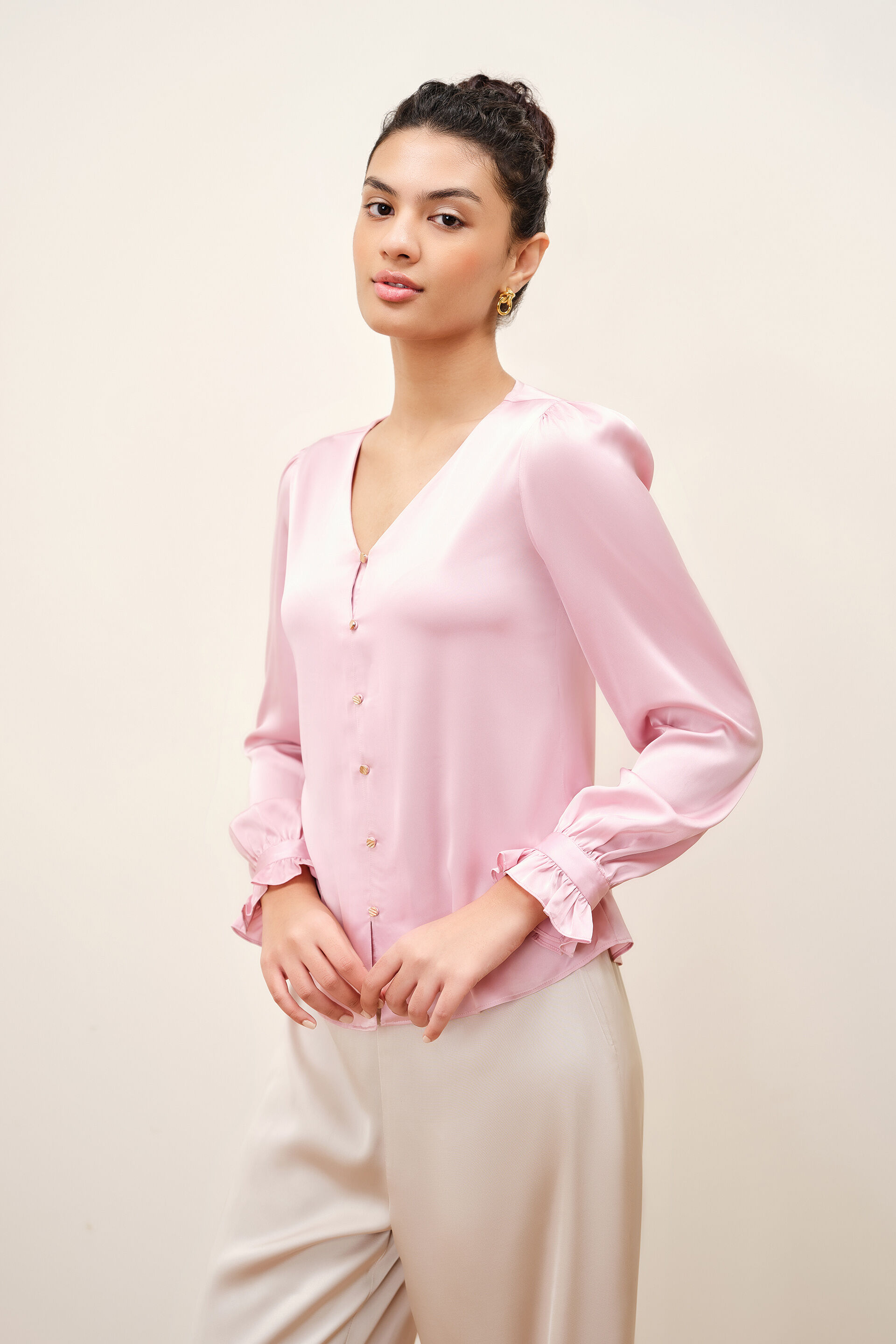 Salvia Pink Satin Top, Pink, image 4