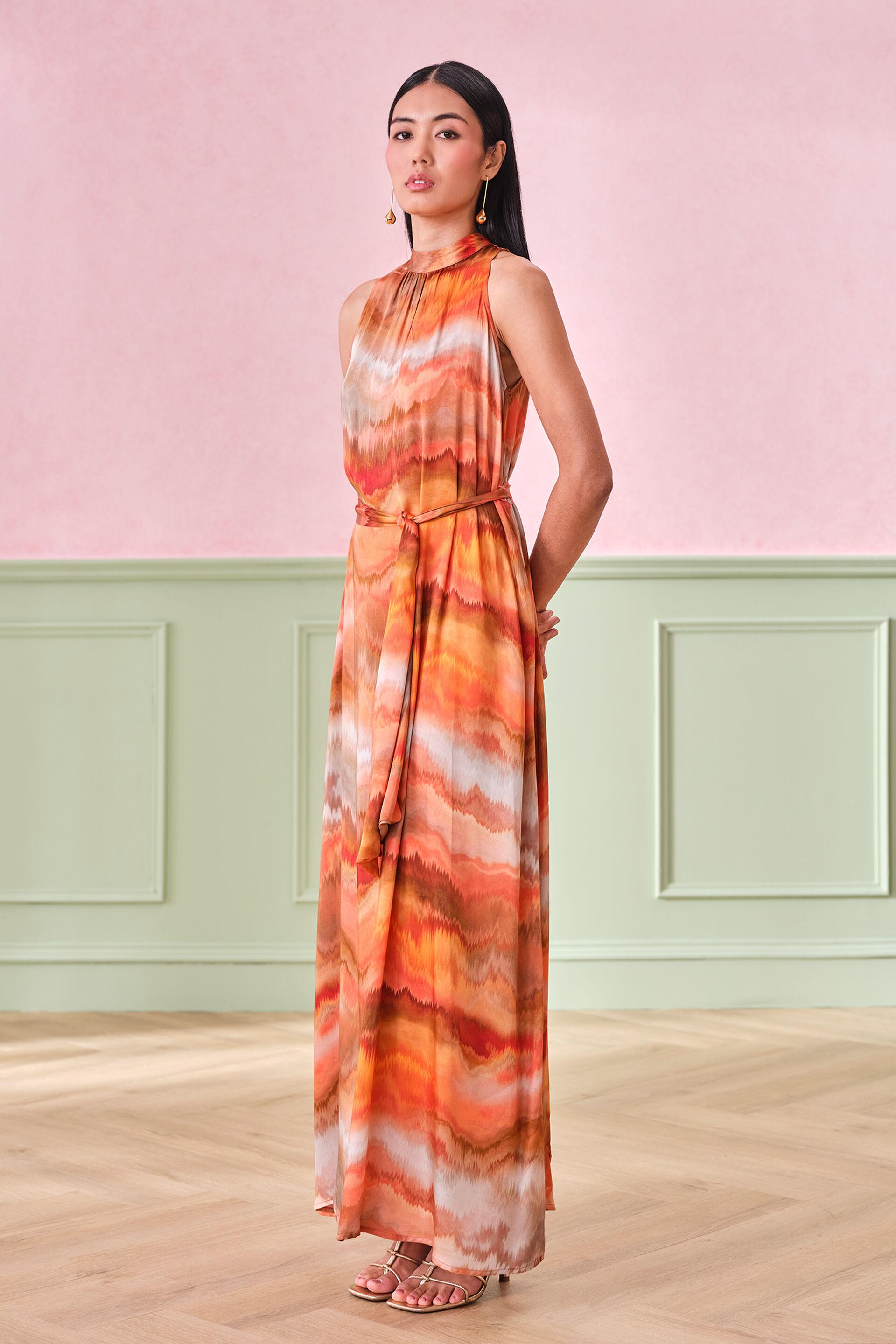 Sunset Serenade Viscose Maxi Dress, Orange, image 5