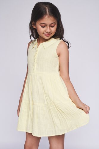 1 - Yellow Self Design Flounce Dress, image 1