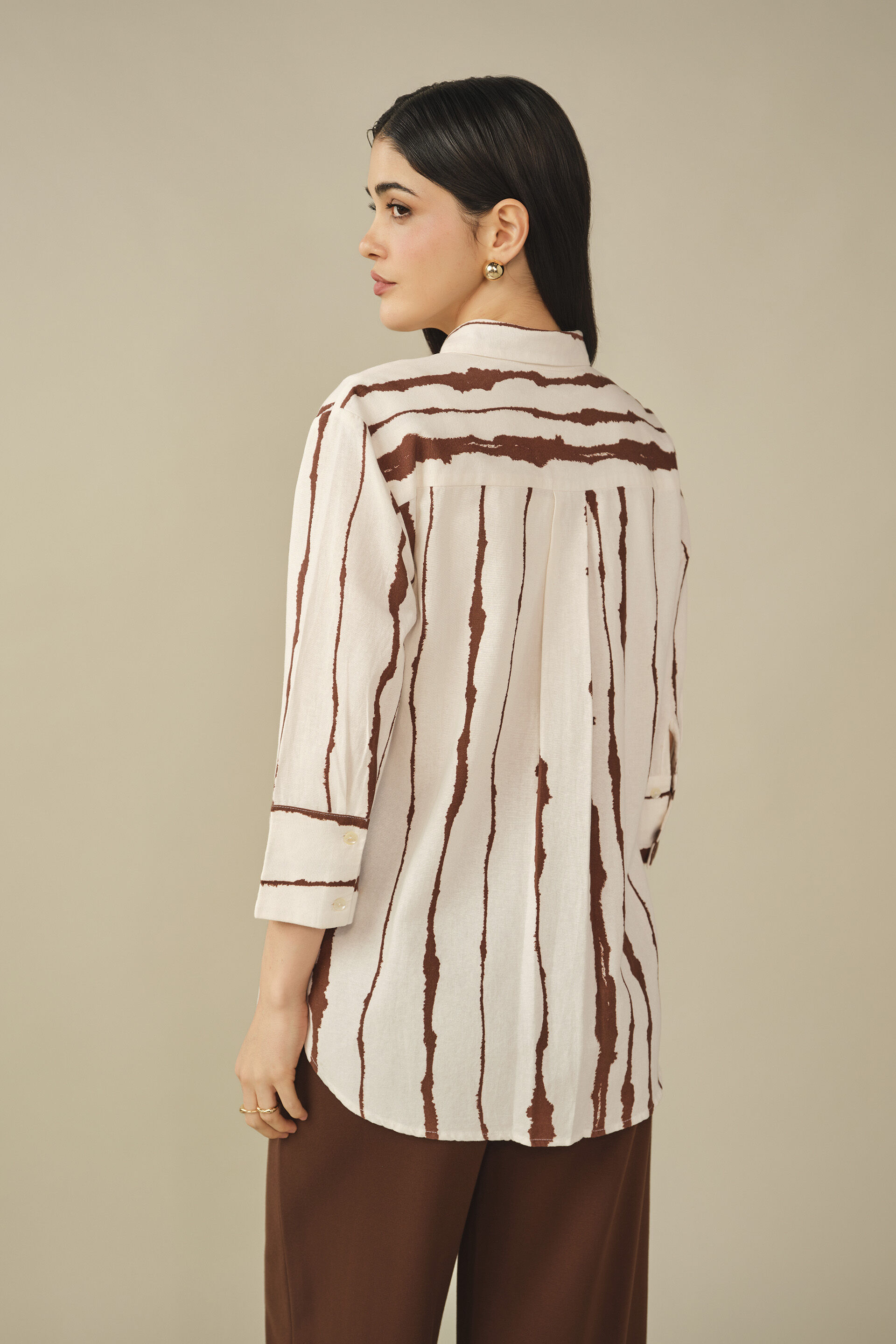Striped Shirt in Brown, White, image 6