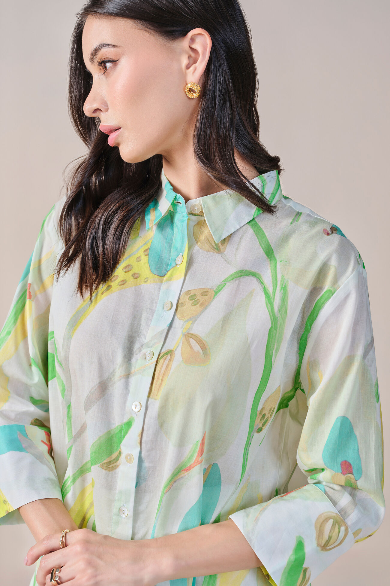 Florallista Viscose Linen Blend Shirt, Green, image 7