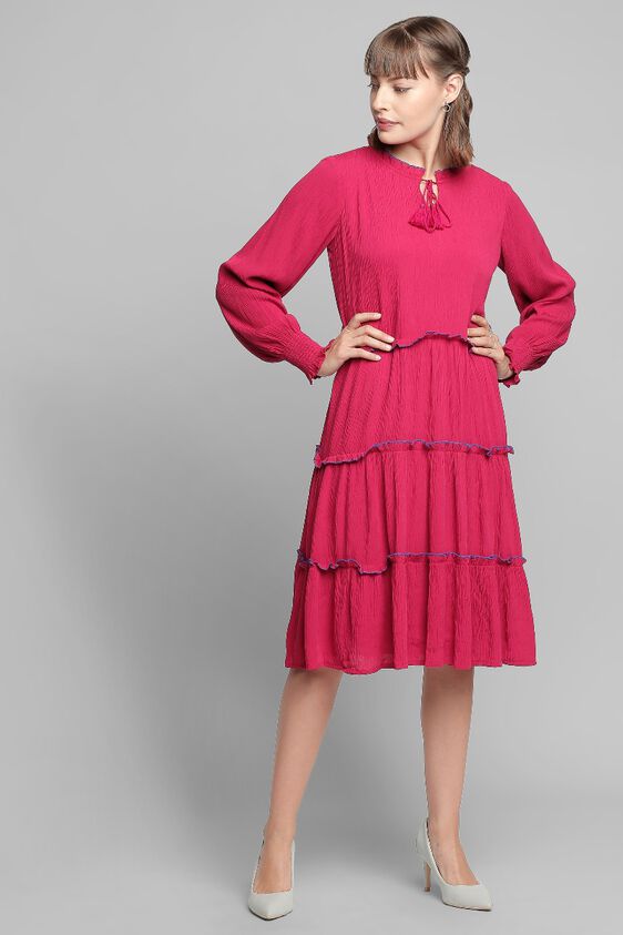 1 - Pink A-Line Puff Sleeves Knee Length Dress, image 1