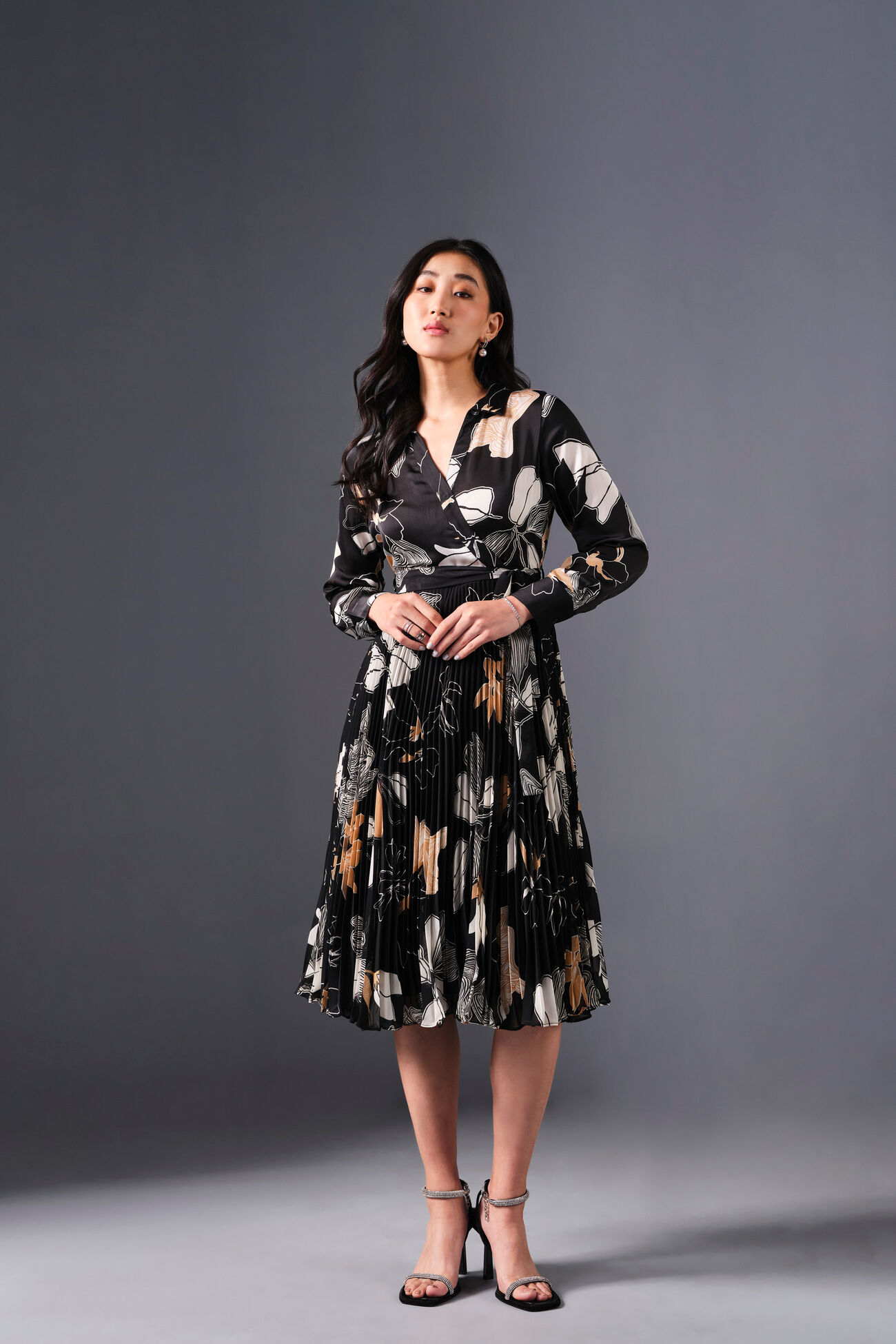 Luxe Printed Dress, Black, image 1