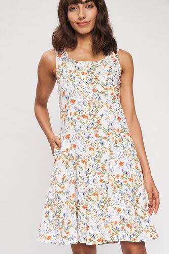 3 - White Floral Printed A-Line Dress, image 3