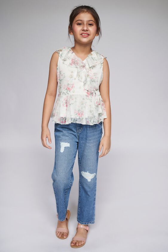4 - White Self Design Straight Top, image 4