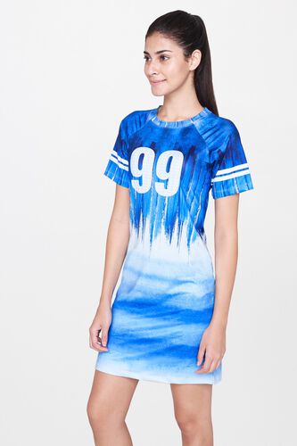 3 - Blue Abstract Round Neck A-Line Dress, image 3