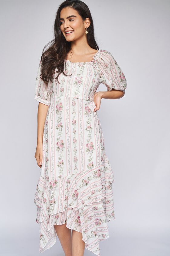 3 - White Floral Asymmetric Dress, image 3