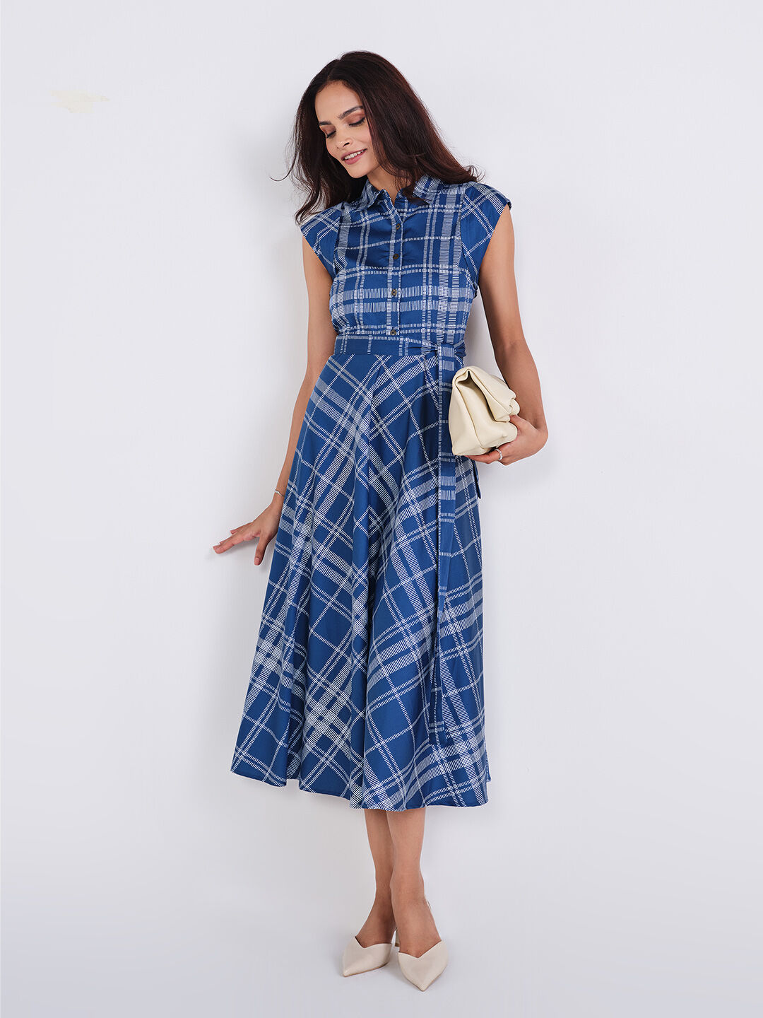 Blue Checkered Dress, Blue, image 3