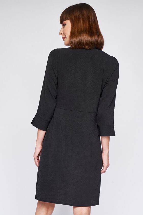 Black Solid Straight Dress, Black, image 4