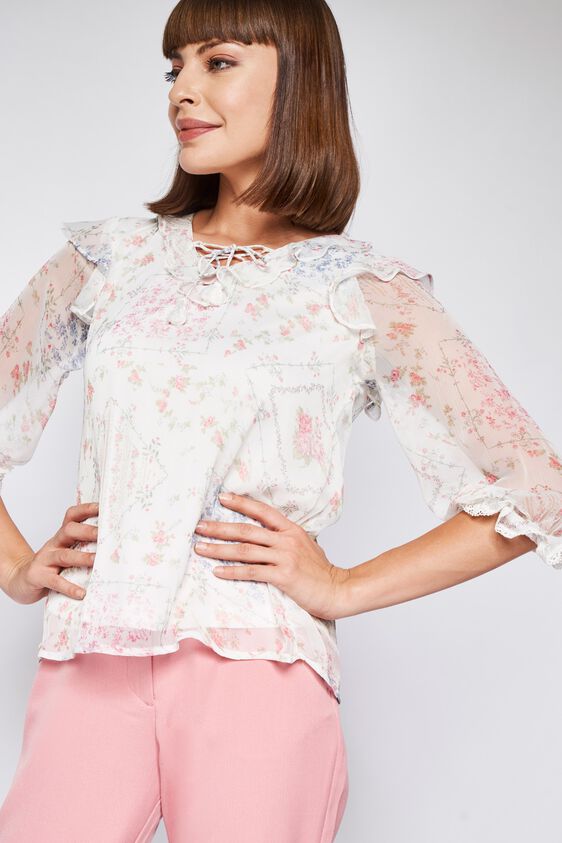 White Floral Blouson Top, , image 5
