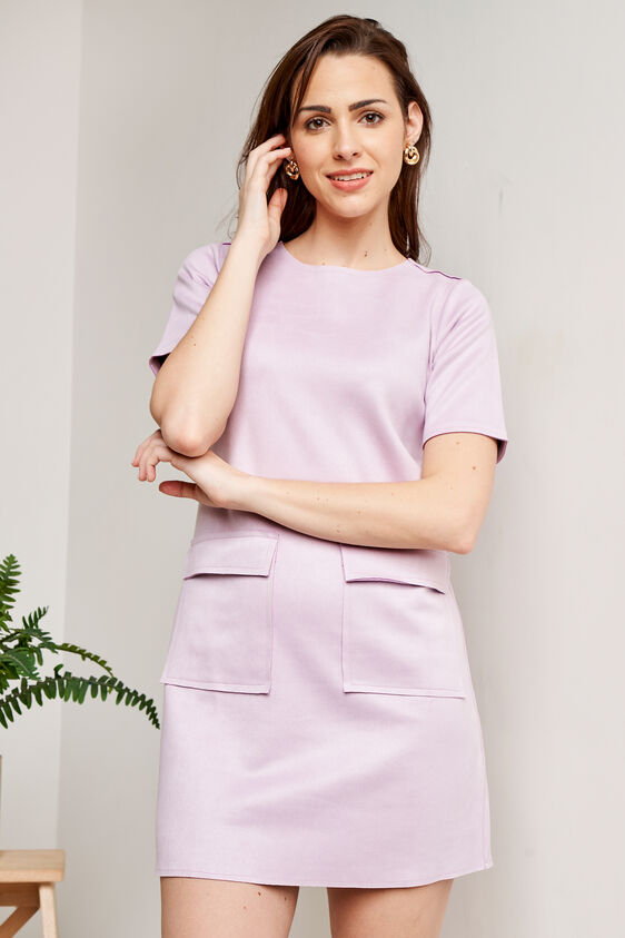 Lilac Solid Shift Dress, Lilac, image 3
