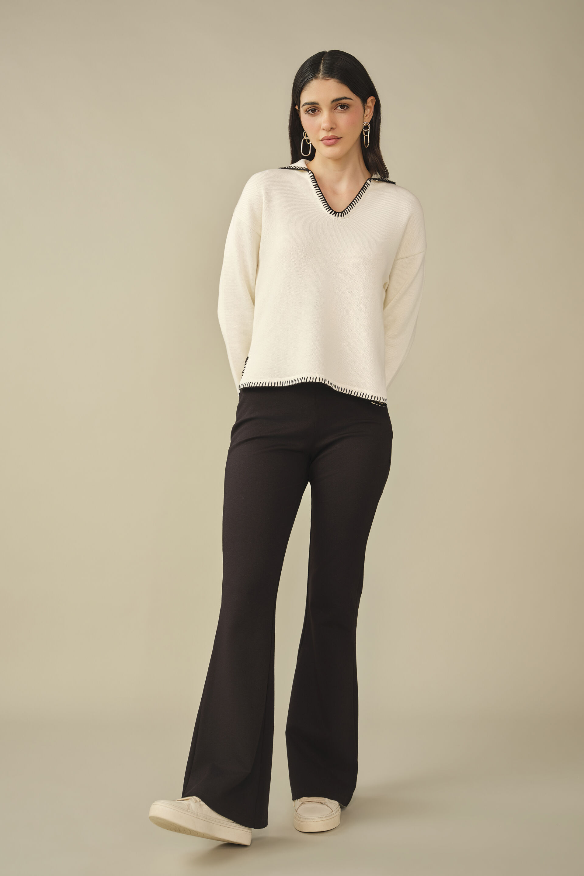 Solid Cotton Pullover in White, White, image 5