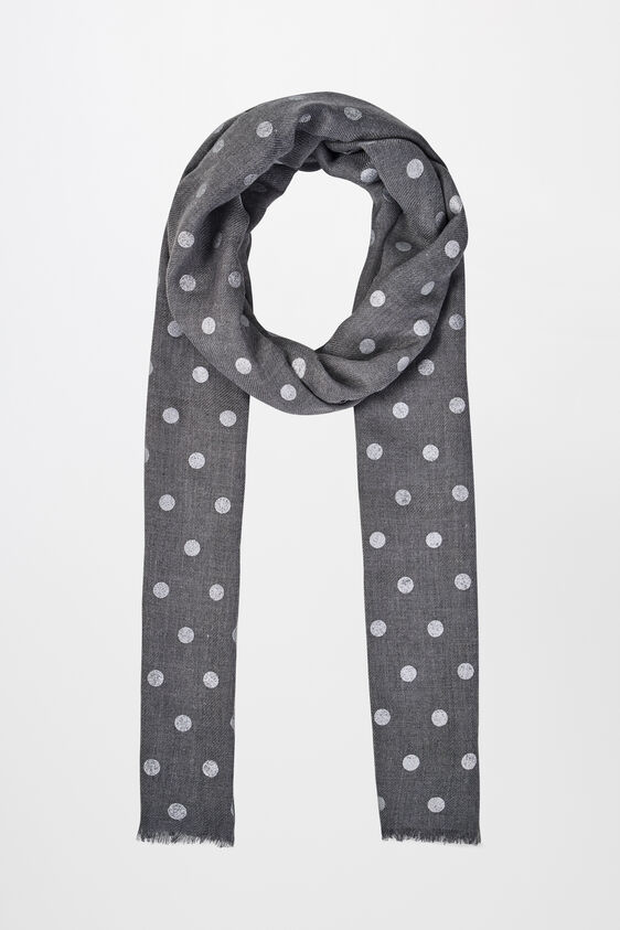 Grey Foil Print Viscose Casual Scarf, , image 1