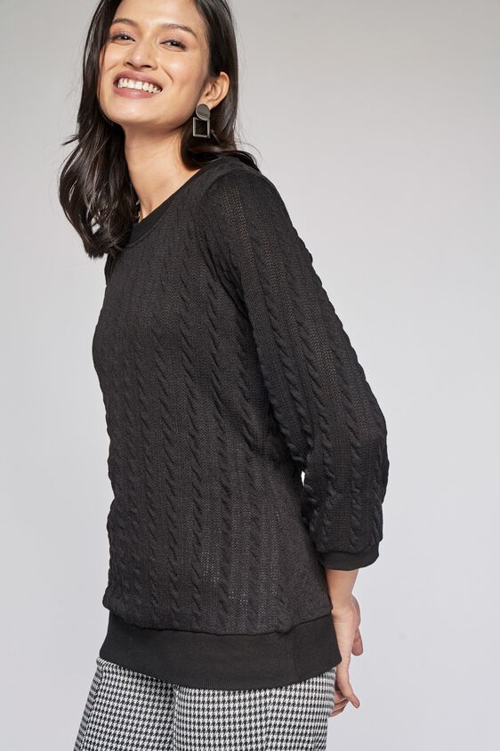 1 - Black Self Design Sweater Top, image 1