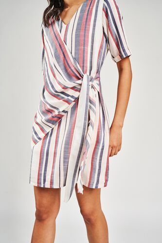6 - White & Blue Self Design A-Line Dress, image 6