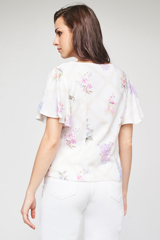 Cream Floral Flared Top, Cream, image 5