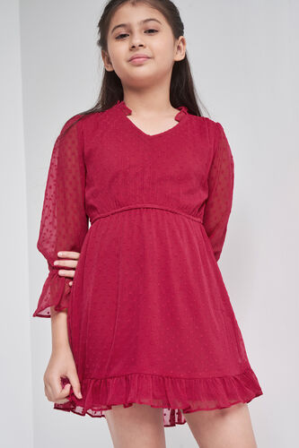 Solid Flared Dress, Red, image 4