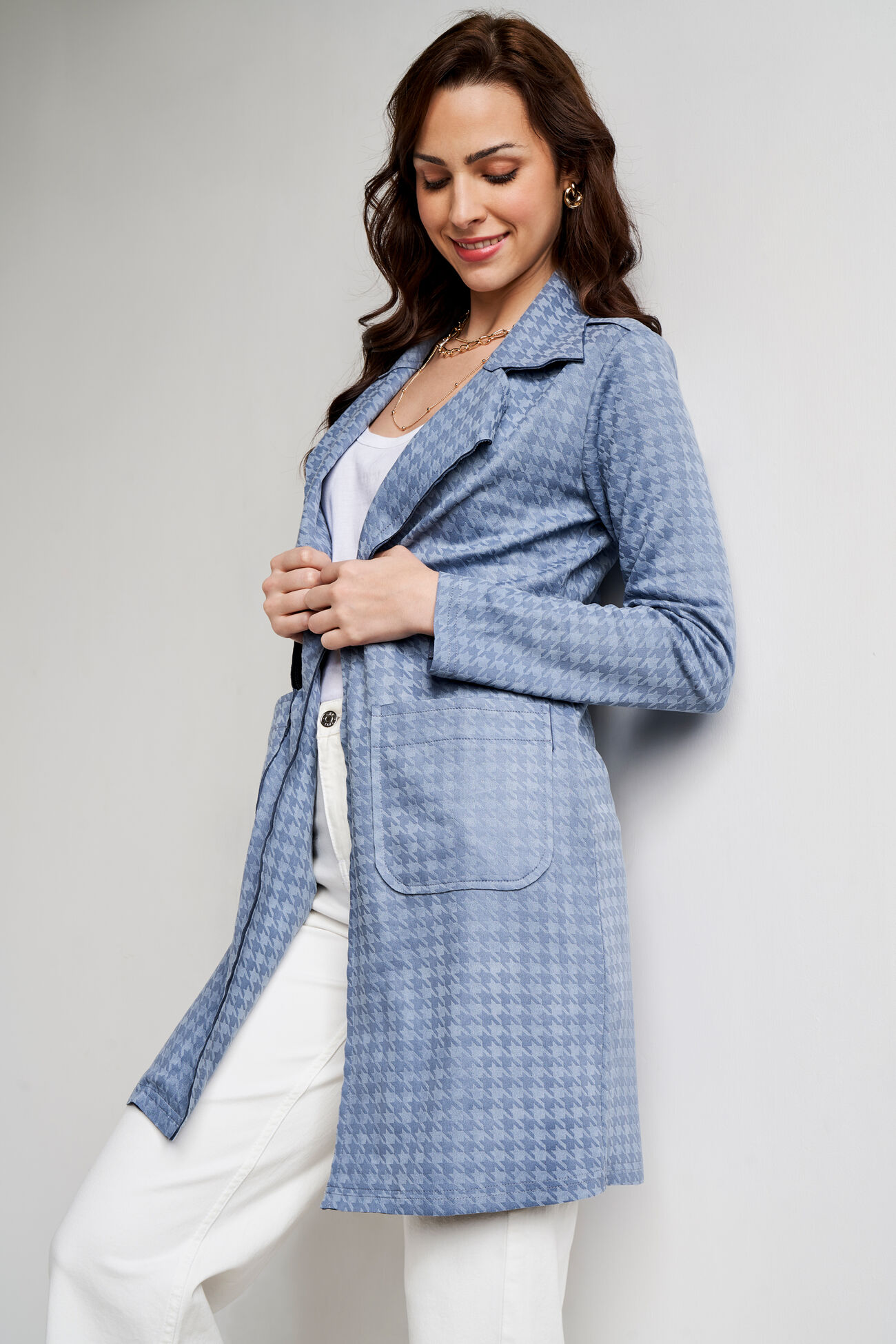 Blue Solid Long Length Jacket, Blue, image 1