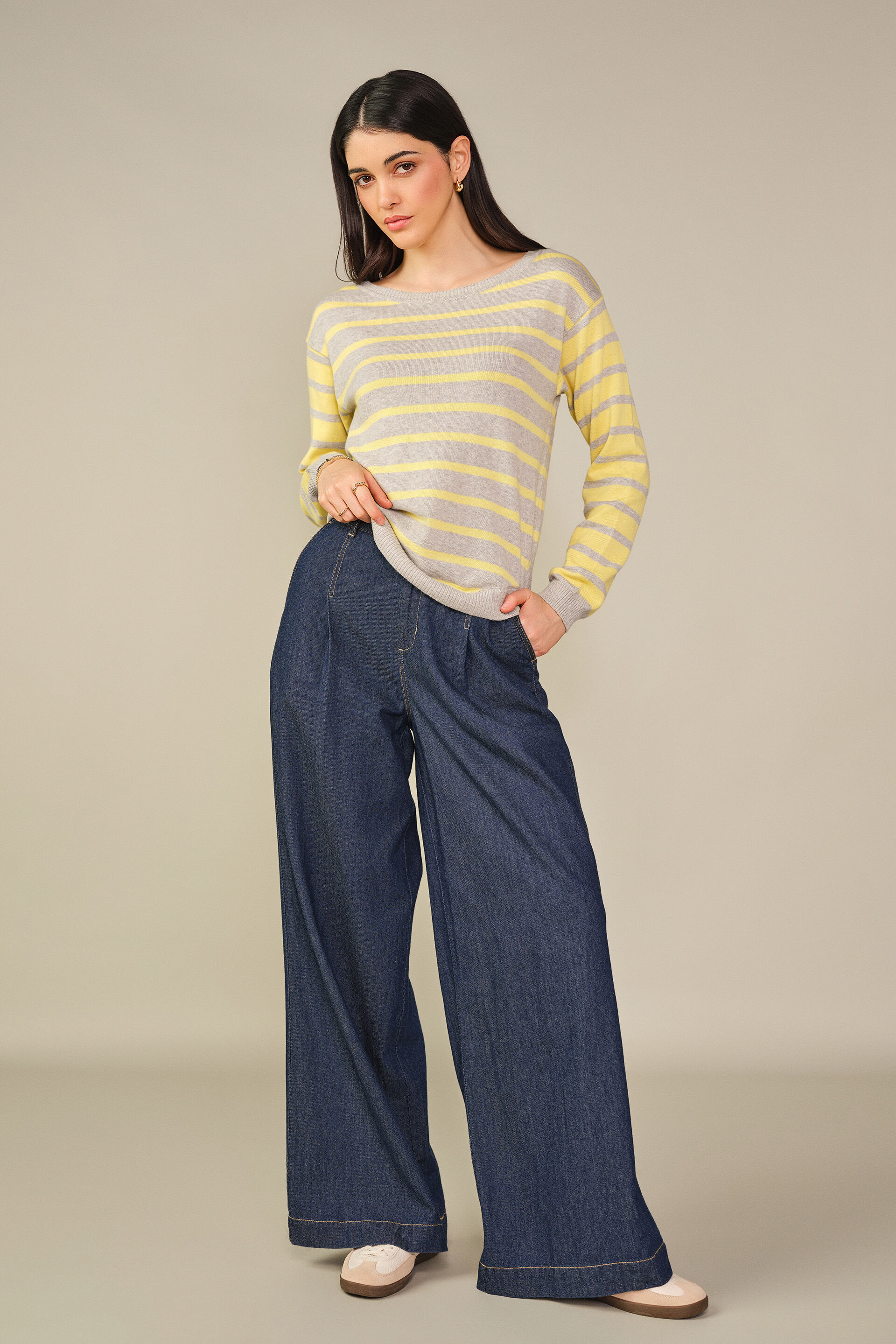 Striped Cotton Pullover in Yellow, Yellow, image 5