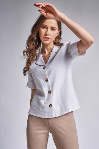 1 - White Shirt Style Regular Short Top, image 1
