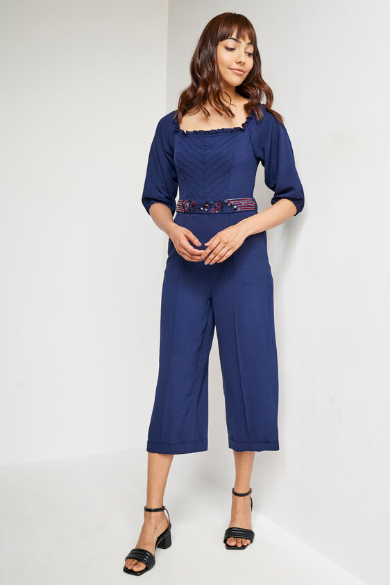 Navy Blue Solid Straight Jumpsuit, Navy Blue, image 2