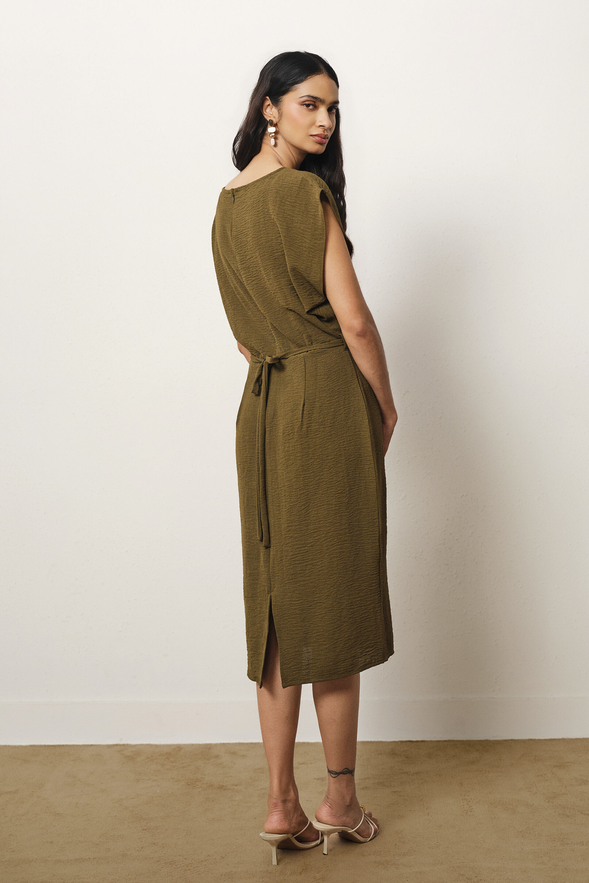 Solid Midi Dress in Olive, Olive, image 6