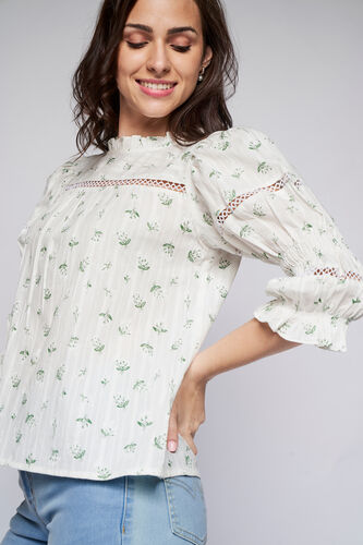 White Floral Straight Top, White, image 5