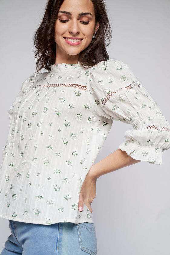 White Floral Straight Top, White, image 5