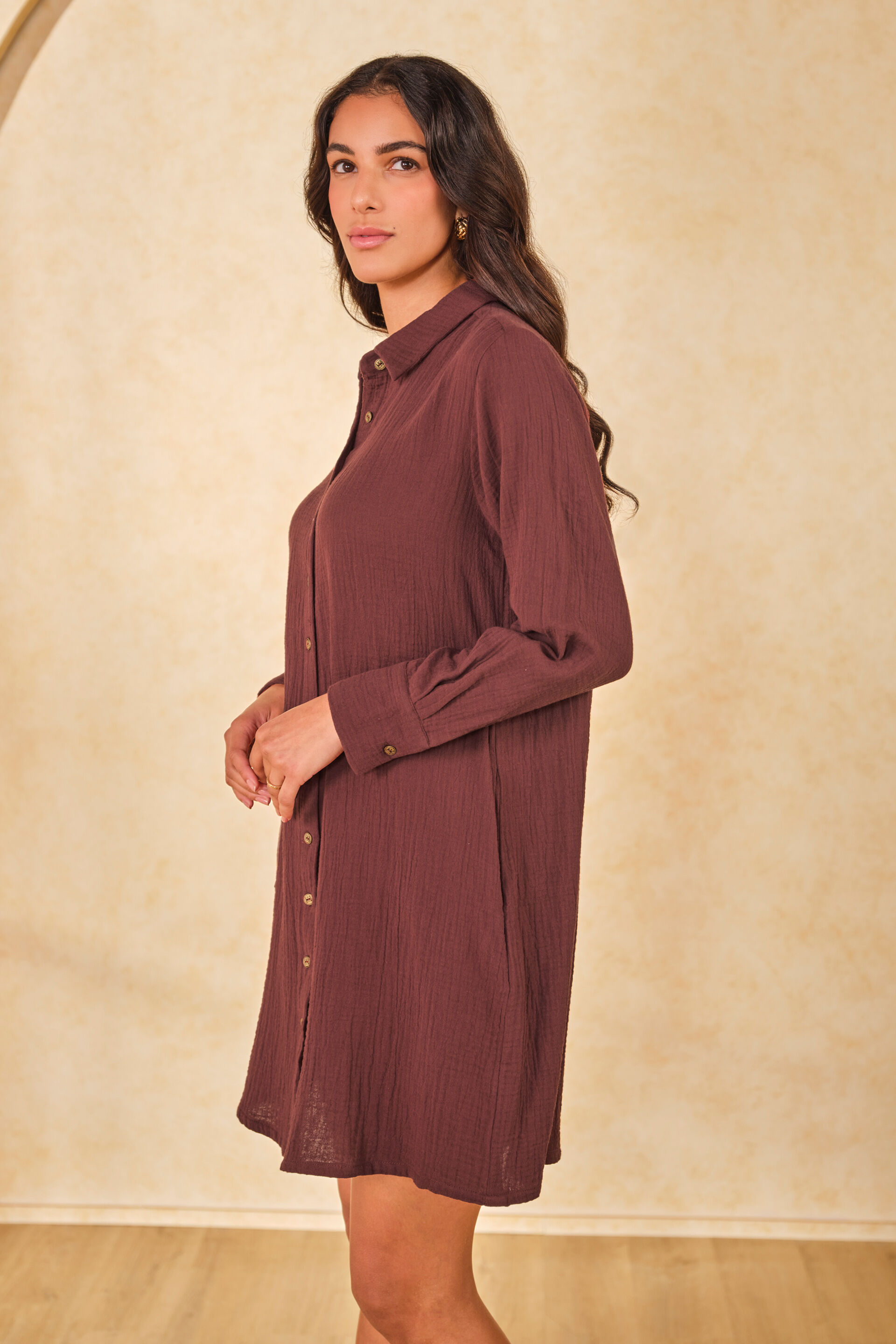 Cocoa Flutter Cotton Shirt Dress, Brown, image 8
