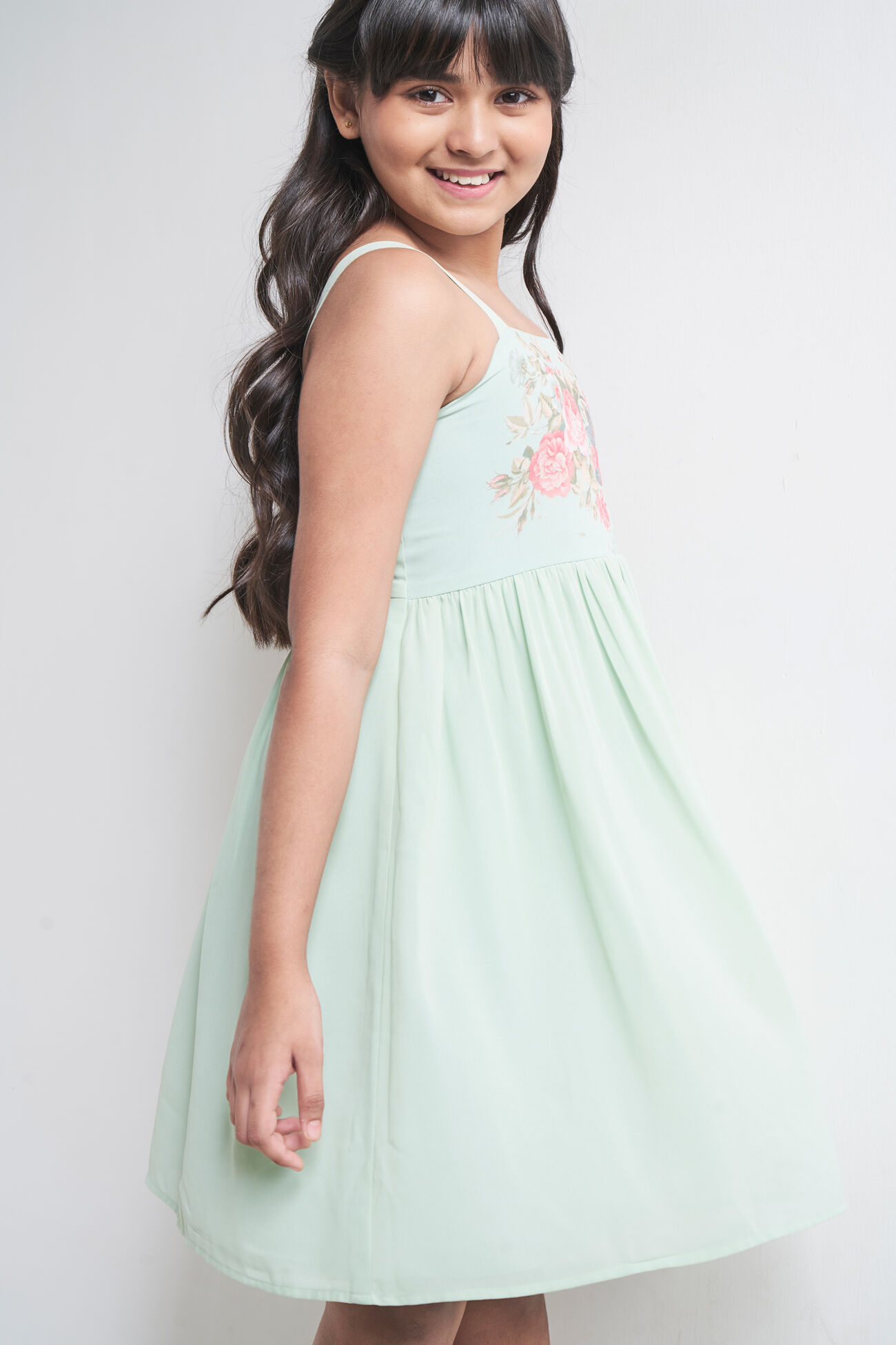 Green Solid Fit And Flare Embroidered Dress, Green, image 6
