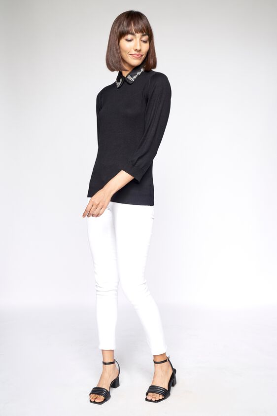 2 - Black Self Design Sweater Top, image 2